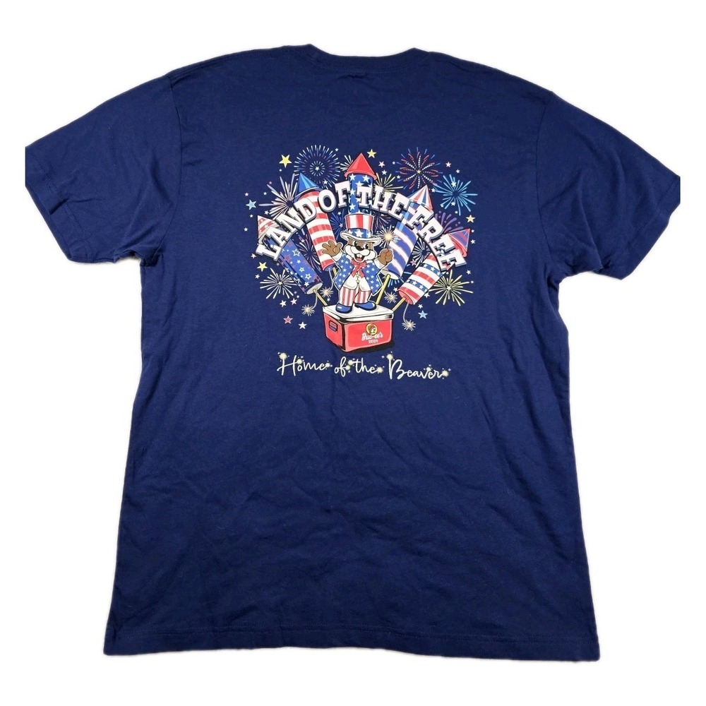 Buc-ee's Land Of The Free T Shirt Large Blue Patriotic Fireworks Home Of Beaver